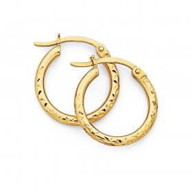 9ct+Gold%2C+Small+Diamond+Cut+Hoops+13mm