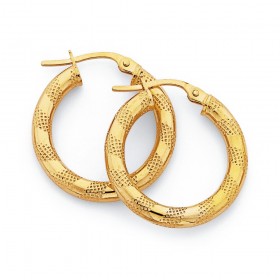 9ct+Gold%2C+Medium+Polished+%26amp%3B+Patterned+Hoops+21mm