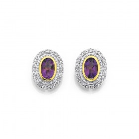 9ct+Amethyst+%26amp%3B+Diamond+Earrings