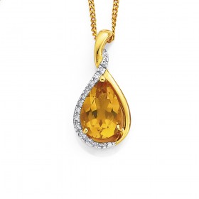 9ct+Citrine+%26amp%3B+Diamond+Pendant