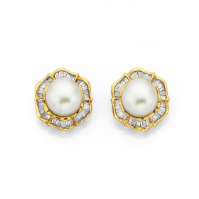 9ct+Feshwater+Pearl+%26amp%3B+Diamond+Studs