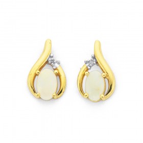 9ct+Opal+%26amp%3B+Diamond+Stud+Earrings