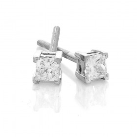 18ct+White+Gold+Princess+Cut+Diamond+Studs