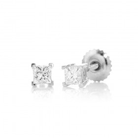 18ct+White+Gold+Princess+Cut+Diamond+Studs+Total+Diamond+Weight%3D.50ct