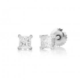 18ct+White+Gold+Princess+Cut+Diamond+Studs+Total+Diamond+Weight%3D.75ct