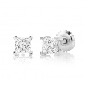 18ct+White+Gold+Princess+Cut+Diamond+Studs+Total+Diamond+Weight%3D1.00ct