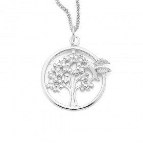 Sterling-Silver-Tree-With-Hummingbird-Round-Pendant on sale