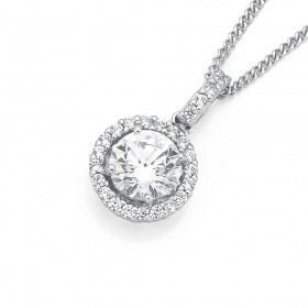 Sterling+Silver+Cubic+Zirconia+Halo+Pendant