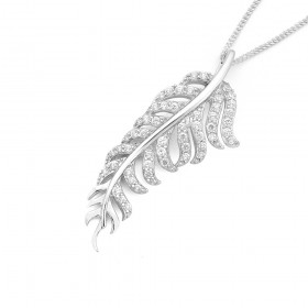 Sterling-Silver-Cubic-Zirconia-Feather-Pendant on sale