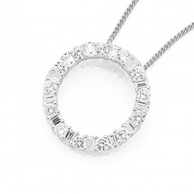 Sterling+Silver+Cubic+Zirconia+Circle+Pendant