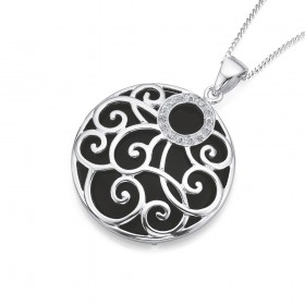 Sterling+Silver+Onyx+%26amp%3B+Cubic+Zirconia+Pendant