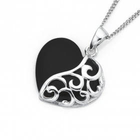 Sterling+Silver+Onyx+Heart+Pendant