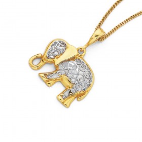 9ct+Filigree+Elephant+Pendant