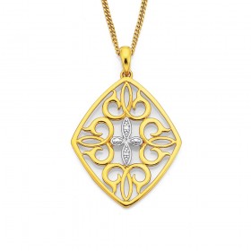 9ct+Two+Tone+Filigree+Pendant