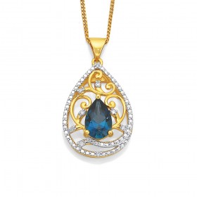 9ct+Blue+Topaz+%26amp%3B+Diamond+Pendant