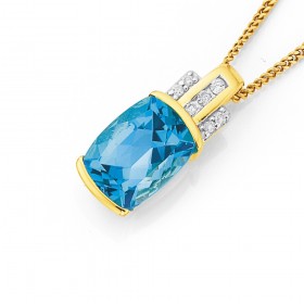 9ct+Blue+London+Topaz+%26amp%3B+Diamond+Pendant