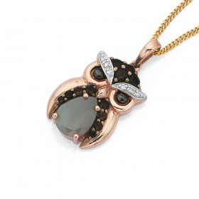 9ct+Moon+Stone+%26amp%3B+Diamond+Owl+Pendant