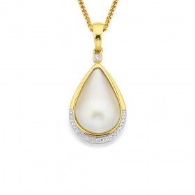 9ct+Freshwater+Pearl+%26amp%3B+Diamond+Pendant