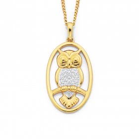 9ct+Owl+Pendant+with+Diamond