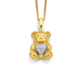 9ct-Two-Tone-Teddy-Bear-with-Diamond-Pendant on sale