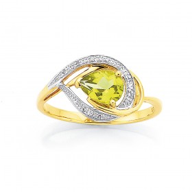 9ct+Peridot+%26amp%3B+Diamond+Ring