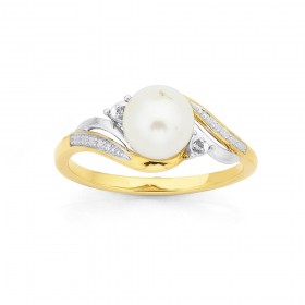 9ct+Freshwater+Pearl+%26amp%3B+Diamond+Ring