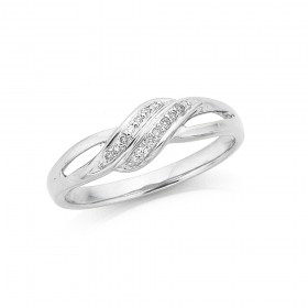 9ct+White+Gold+Diamond+Double+Row+Twist+Ring