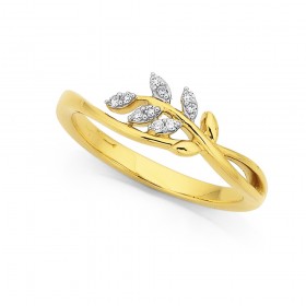 9ct%2C+Diamond+Set+Leaf+Ring