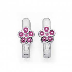 Sterling+Silver+Pink+Enamel+Flower+Huggies