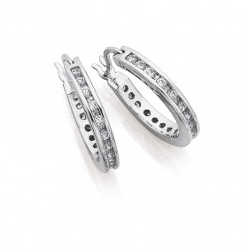 Sterling+Silver+16mm+Channel+Set+Cubic+Zirconia+Hoop+Earrings