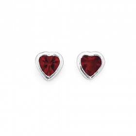 Synthetic+Ruby+Heart+Stud+Earrings+in+Sterling+Silver