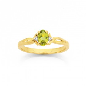 9ct+Oval+Peridot+%26amp%3B+Diamond+Ring