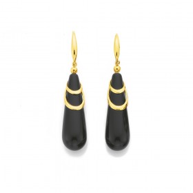 9ct+Swirl+On+Onyx+Earrings