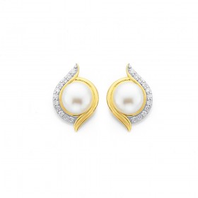 9ct+Freshwater+Pearl+%26amp%3B+Diamond+Studs