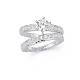 Sterling+Silver+Cubic+Zirconia+Duo+Set