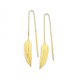 9ct-Leaf-Thread-Drop-Earrings on sale