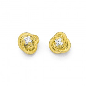 9ct+Cubic+Zirconia+Knot+Stud+Earrings