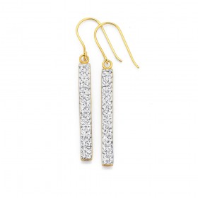 9ct+Crystal+Long+Bar+Drop+Earrings