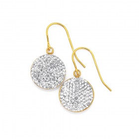 9ct+Gold+On+Silver+Crystal+Disc+Earrings