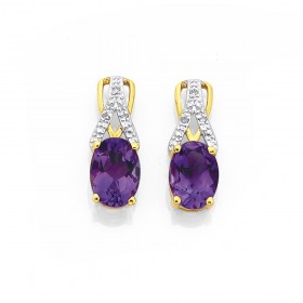 9ct+Gold+Amethyst+%26amp%3B+Diamond+Earrings