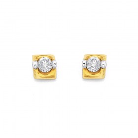 9ct+Gold%2C+Diamond+Set+Pyramid+Earrings