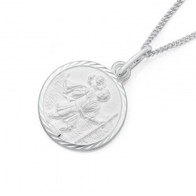 Sterling+Silver+17mm+Round+St+Christopher+Pendant