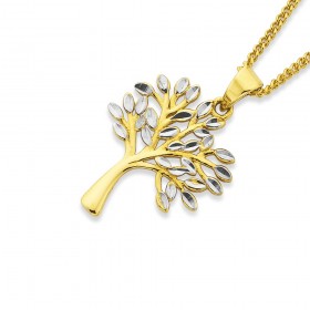 9ct+Two+Tone+Diamond-Cut+%27Tree+of+Life%27+Pendant