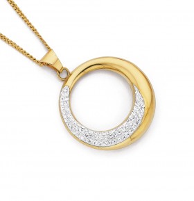 9ct+%26amp%3B+Sterling+Silver+Crystal+Circle+Pendant