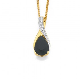 9ct+Pear+Sapphire+%26amp%3B+Diamond+Pendant