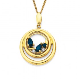 9ct+Gold+Synthetic+Sapphire+%26amp%3B+Diamond+Pendant