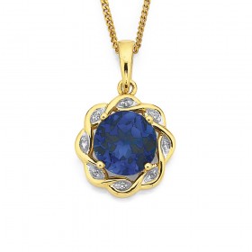 9ct+Created+Sapphire+%26amp%3B+Diamond+Pendant