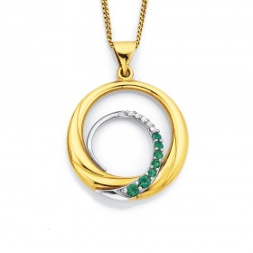 9ct+Created+Emerald+%26amp%3B+Diamond+Pendant