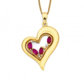 9ct+Created+Ruby+%26amp%3B+Diamond+Heart+Pendant