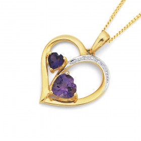 9ct+Amethyst+%26amp%3B+Diamond+Heart+Pendant